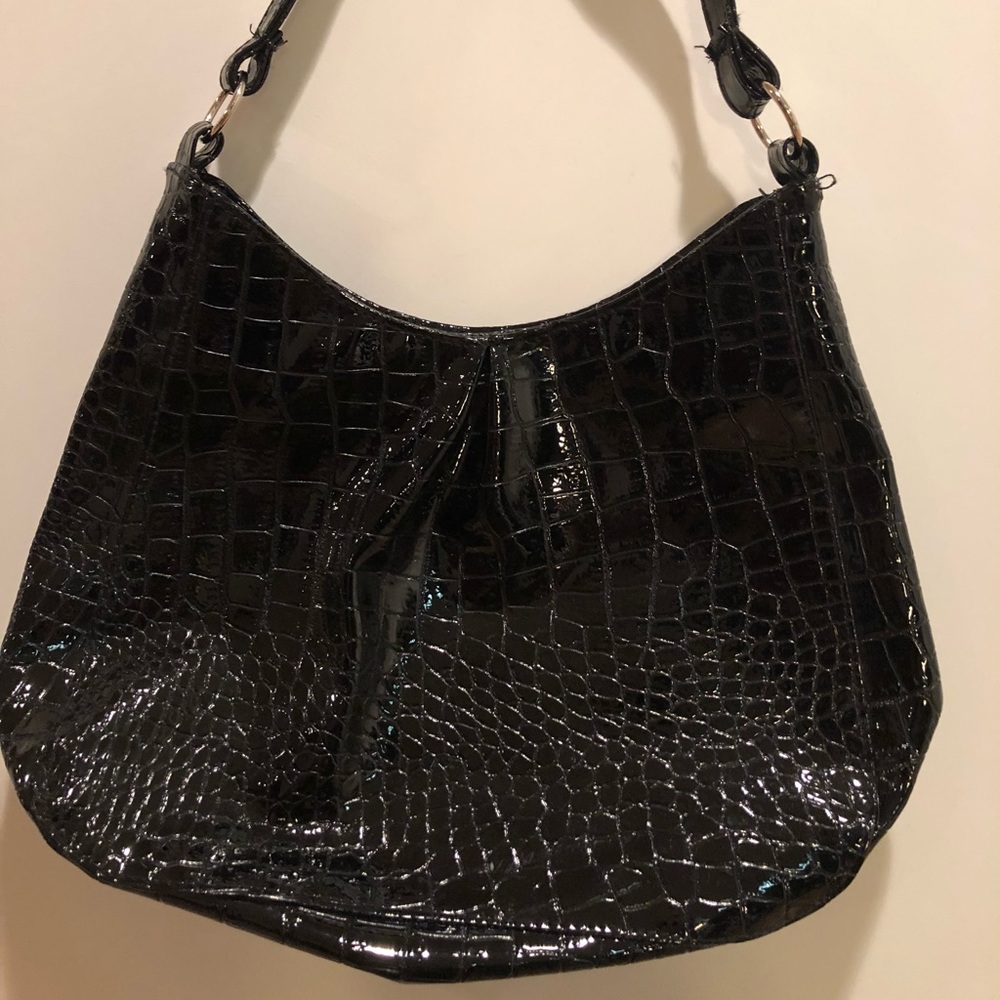 Textured black patent faux leather purse